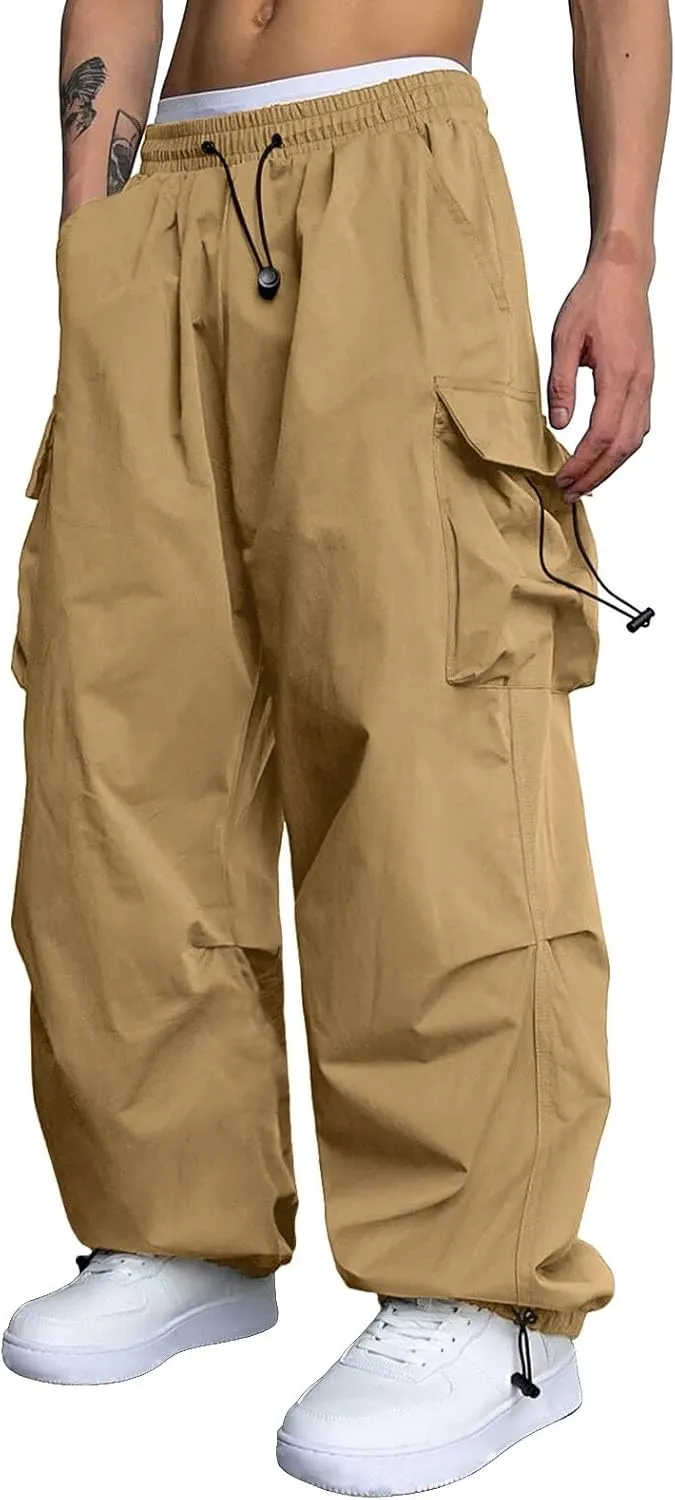 Mens Cargo Pants Loose Fit Casual Joggers Drawstring Waist Cargo Chino Pant with Pockets