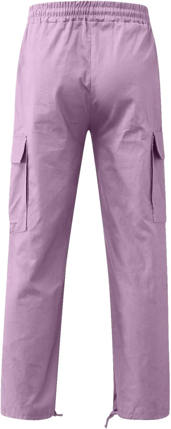 Men's Casual Cargo Pants Elastic Waist Joggers Relaxed Fit Work Overalls Hiking Hunting Streetwear Trousers