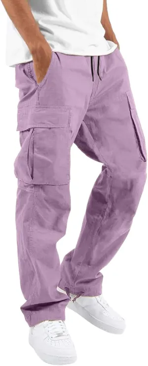 Men's Casual Cargo Pants Elastic Waist Joggers Relaxed Fit Work Overalls Hiking Hunting Streetwear Trousers