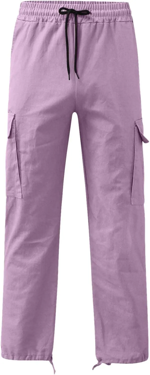 Men's Casual Cargo Pants Elastic Waist Joggers Relaxed Fit Work Overalls Hiking Hunting Streetwear Trousers