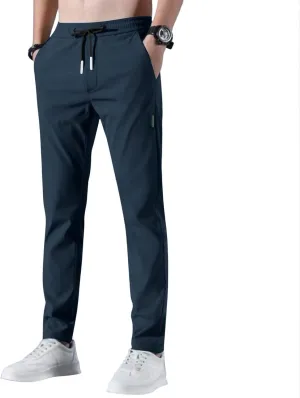 Men's Casual Pants Cotton Twill Drawstring Elastic Waist Chino Pants with Pockets