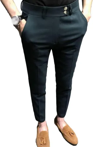 Men's Chino Flat-Front Slim-Fit Pant Stretch Business Suit Pants Comfy Casual Straight Pants (31,Green)