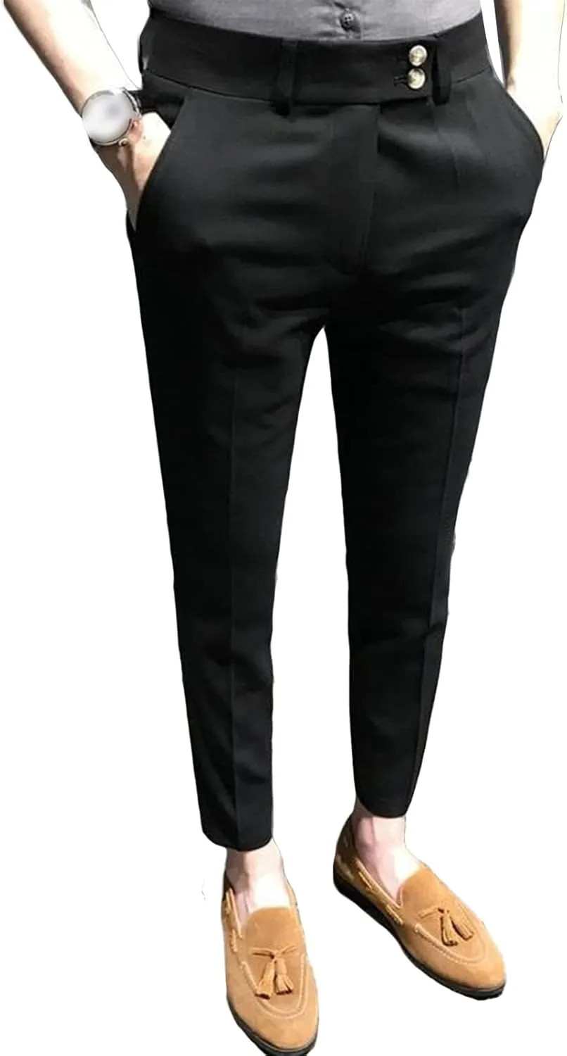 Men's Chino Flat-Front Slim-Fit Pant Stretch Business Suit Pants Comfy Casual Straight Pants (33,Black)
