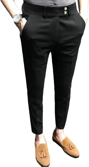 Men's Chino Flat-Front Slim-Fit Pant Stretch Business Suit Pants Comfy Casual Straight Pants (33,Black)