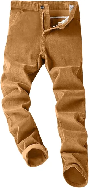 Men's Corduroy Chino Pant Straight Fit Flat-Front Casual Pants Vintage Slim Fit Straight Legs Pants Fall Winter Trousers