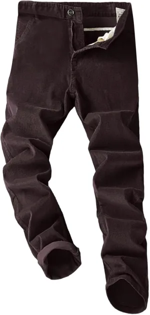 Men's Corduroy Chino Pant Straight Fit Flat-Front Casual Pants Vintage Slim Fit Straight Legs Pants Fall Winter Trousers