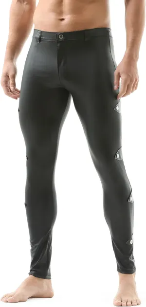 Men's Faux Leather Tight Pants Leggings Long Skinny Bottoms Stretchy Motorcycle Pants
