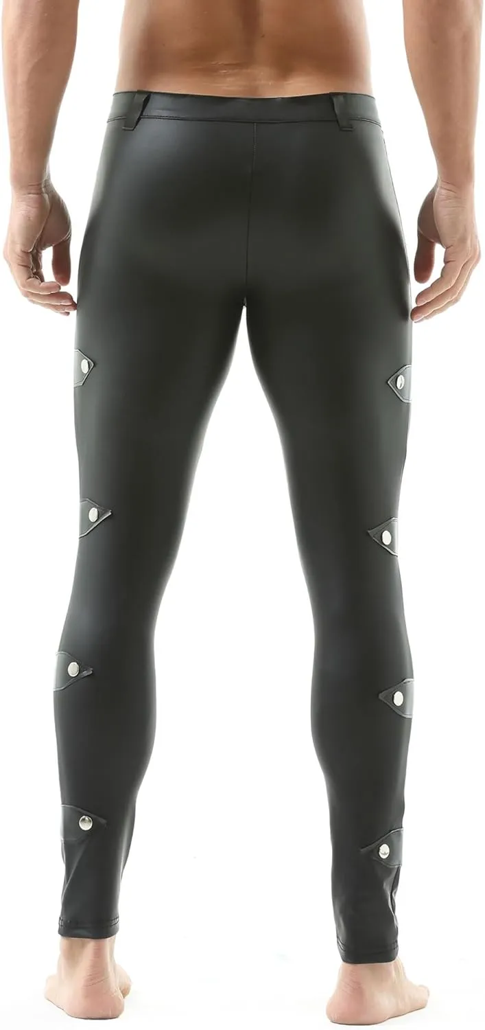 Men's Faux Leather Tight Pants Leggings Long Skinny Bottoms Stretchy Motorcycle Pants