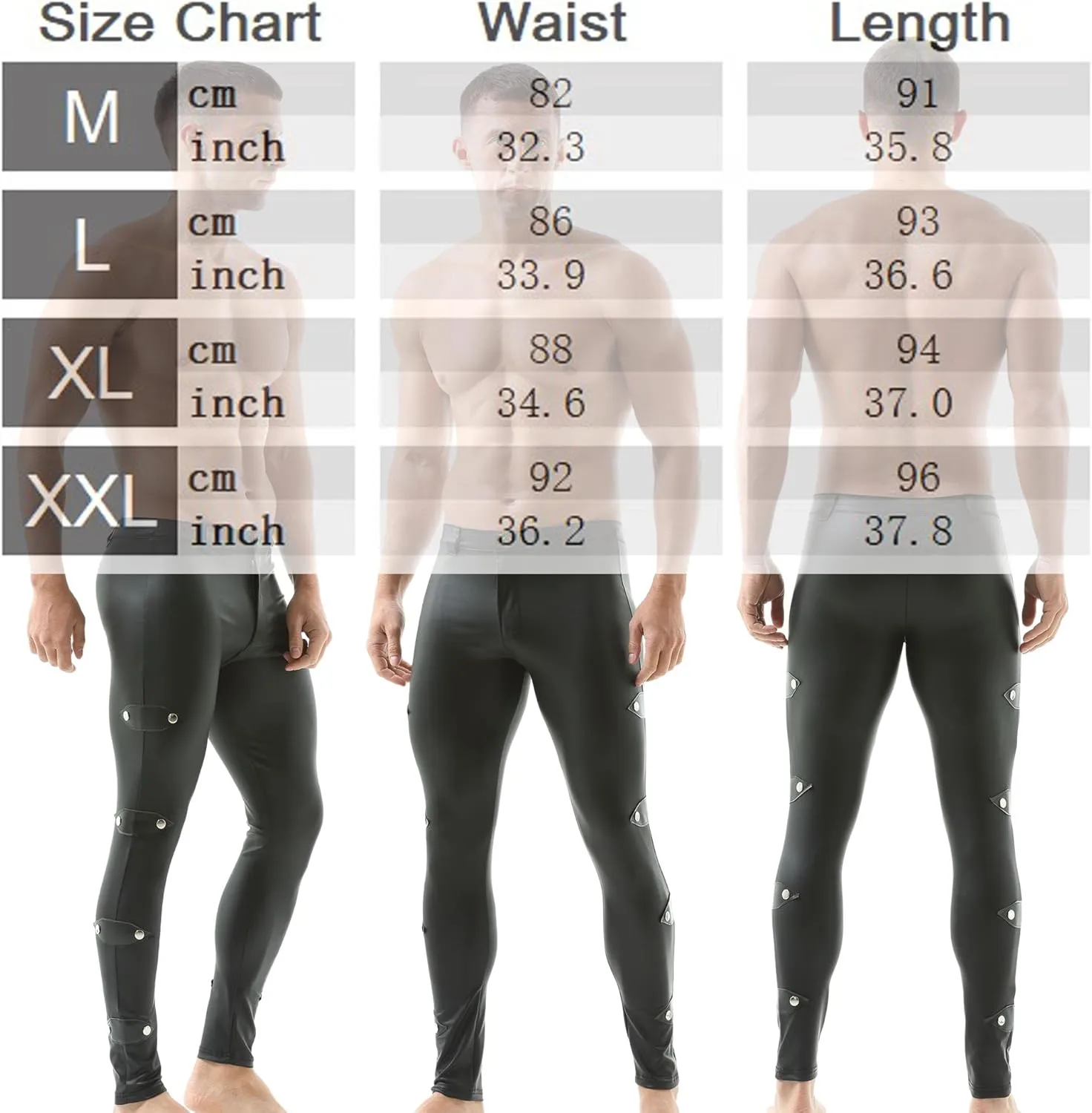 Men's Faux Leather Tight Pants Leggings Long Skinny Bottoms Stretchy Motorcycle Pants