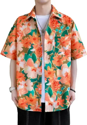 Men's Hawaiian Shirt Short Sleeve Floral Button Down Shirts Unisex Summer Tropical Holiday Beach Shirts
