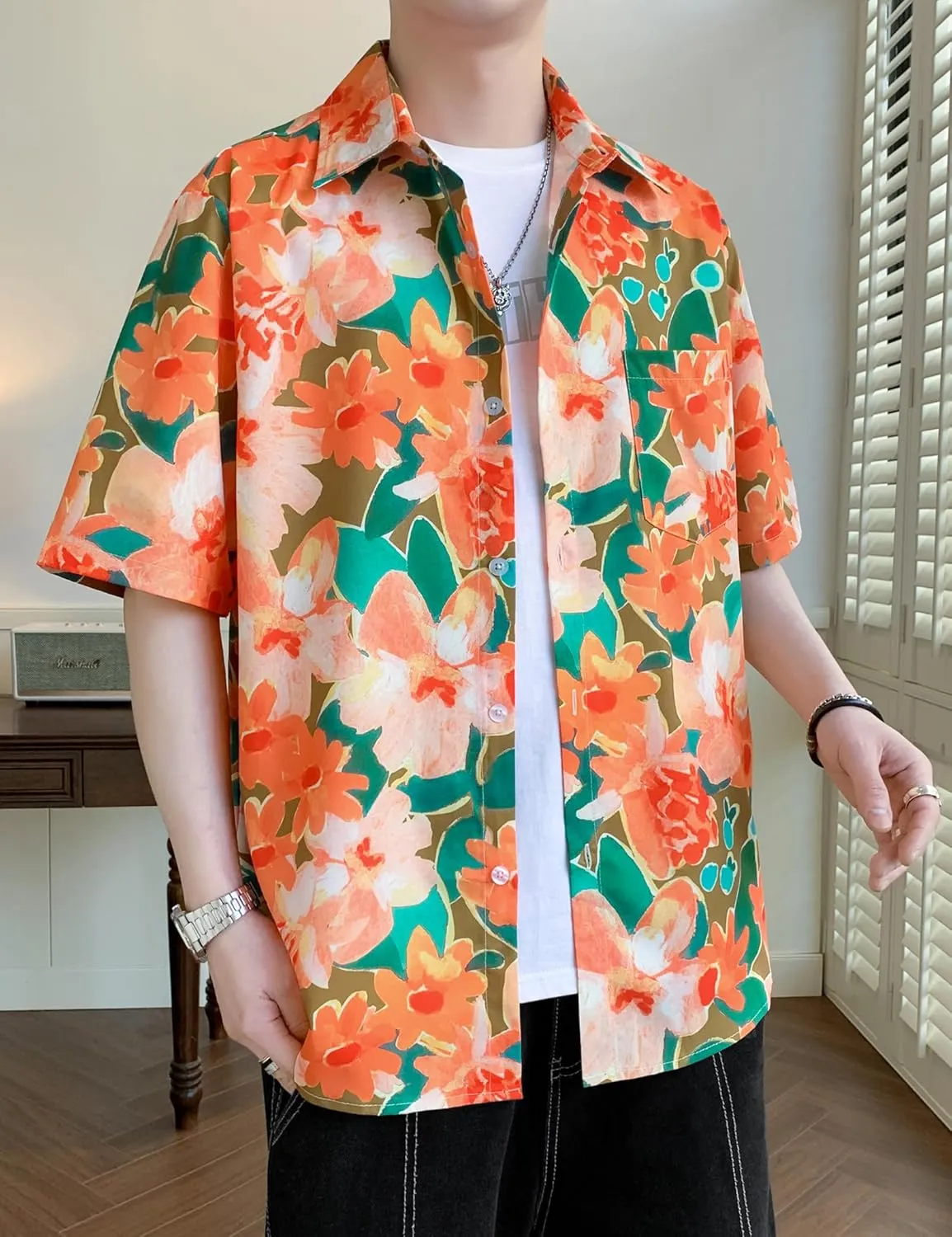 Men's Hawaiian Shirt Short Sleeve Floral Button Down Shirts Unisex Summer Tropical Holiday Beach Shirts