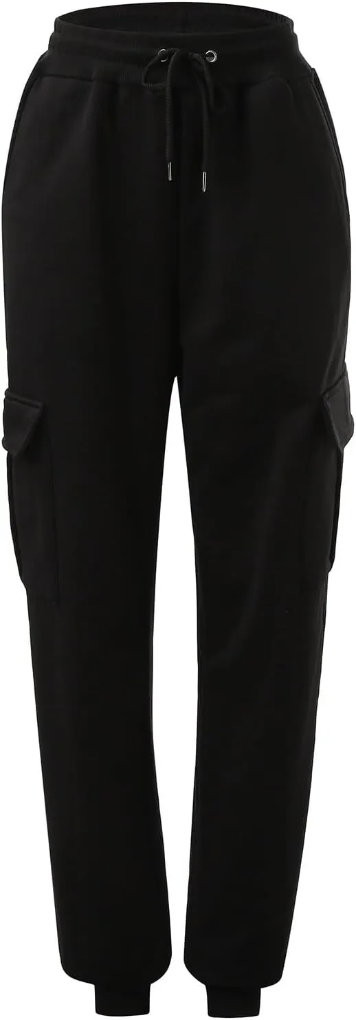 Men's Heavyweight Fleece Cargo Sweatpants Winter Drawstring Elastic Waist Joggers Baggy Cargo Pants Trousers with Pockets