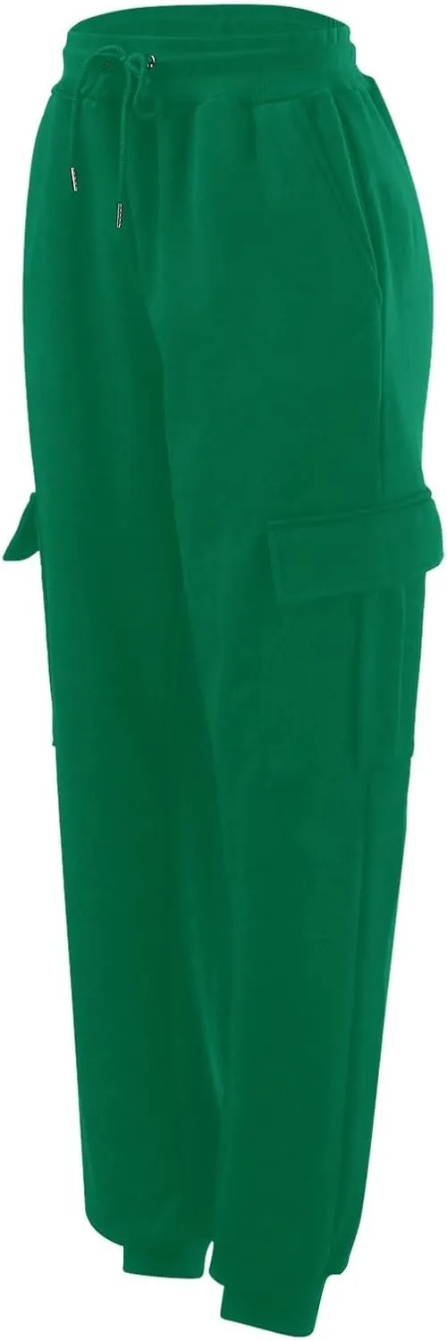 Men's Heavyweight Fleece Cargo Sweatpants Winter Drawstring Elastic Waist Joggers Baggy Cargo Pants Trousers with Pockets