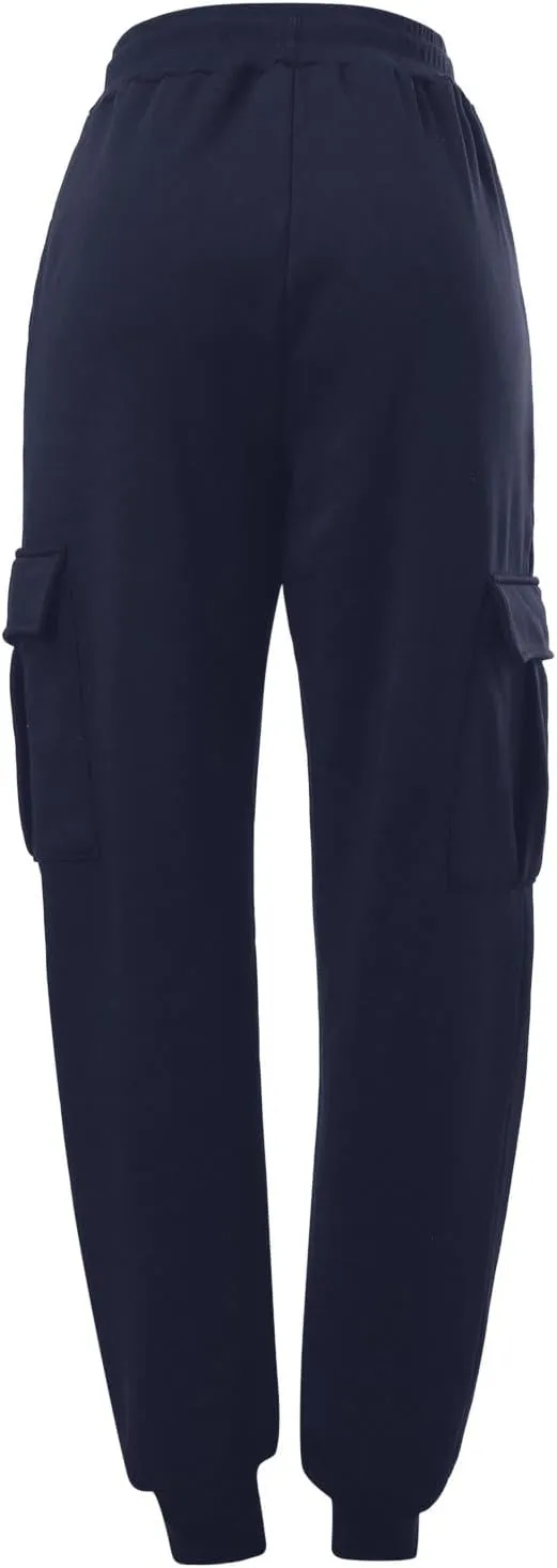 Men's Heavyweight Fleece Cargo Sweatpants Winter Drawstring Elastic Waist Joggers Baggy Cargo Pants Trousers with Pockets
