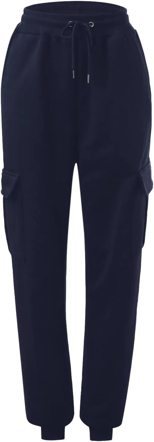 Men's Heavyweight Fleece Cargo Sweatpants Winter Drawstring Elastic Waist Joggers Baggy Cargo Pants Trousers with Pockets