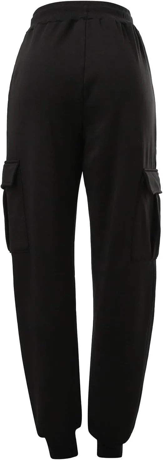 Men's Heavyweight Fleece Cargo Sweatpants Winter Drawstring Elastic Waist Joggers Baggy Cargo Pants Trousers with Pockets