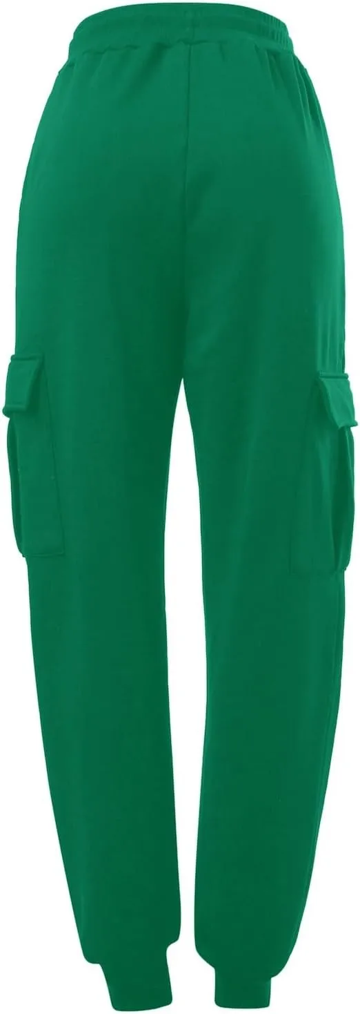 Men's Heavyweight Fleece Cargo Sweatpants Winter Drawstring Elastic Waist Joggers Baggy Cargo Pants Trousers with Pockets