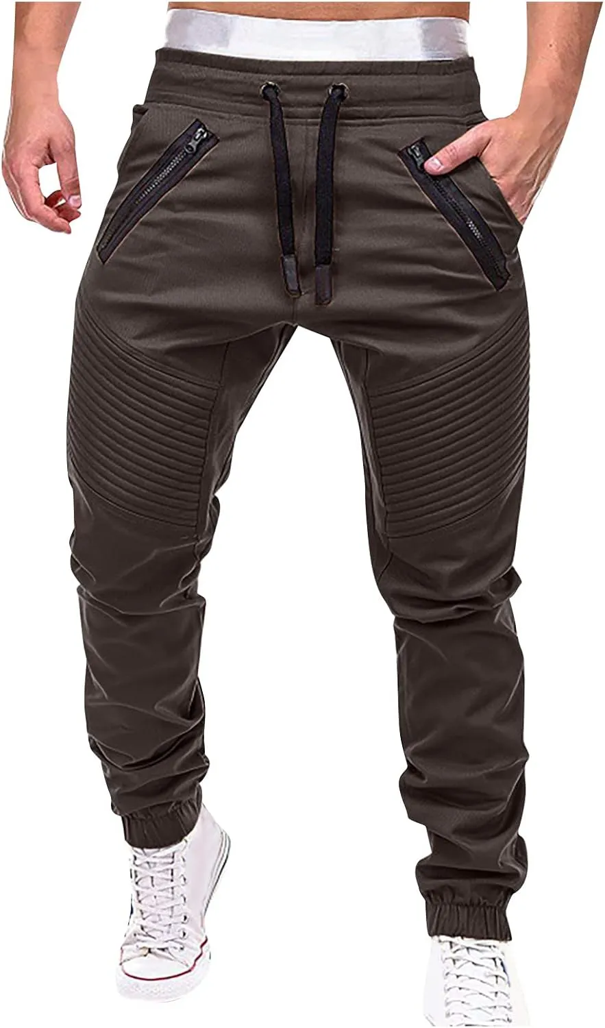 Men's High Waisted Pants Sports Casual Jogging Trousers Lightweight Hiking Work Pants Outdoor Pant Blue Striped