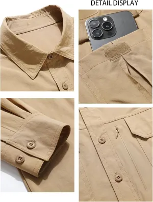 Men's Long Sleeve Tactical Shirts Military Work Fishing Shirts Button Down Breathable Outdoor Hiking Shirt