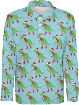 Mens Palms Trees Polo Shirts Quick-Dry Moisture Wicking 3D Print Long Sleeve Golf Shirts