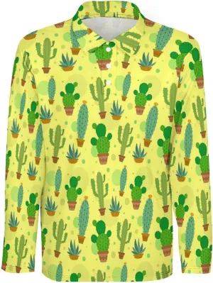 Mens Palms Trees Polo Shirts Quick-Dry Moisture Wicking 3D Print Long Sleeve Golf Shirts