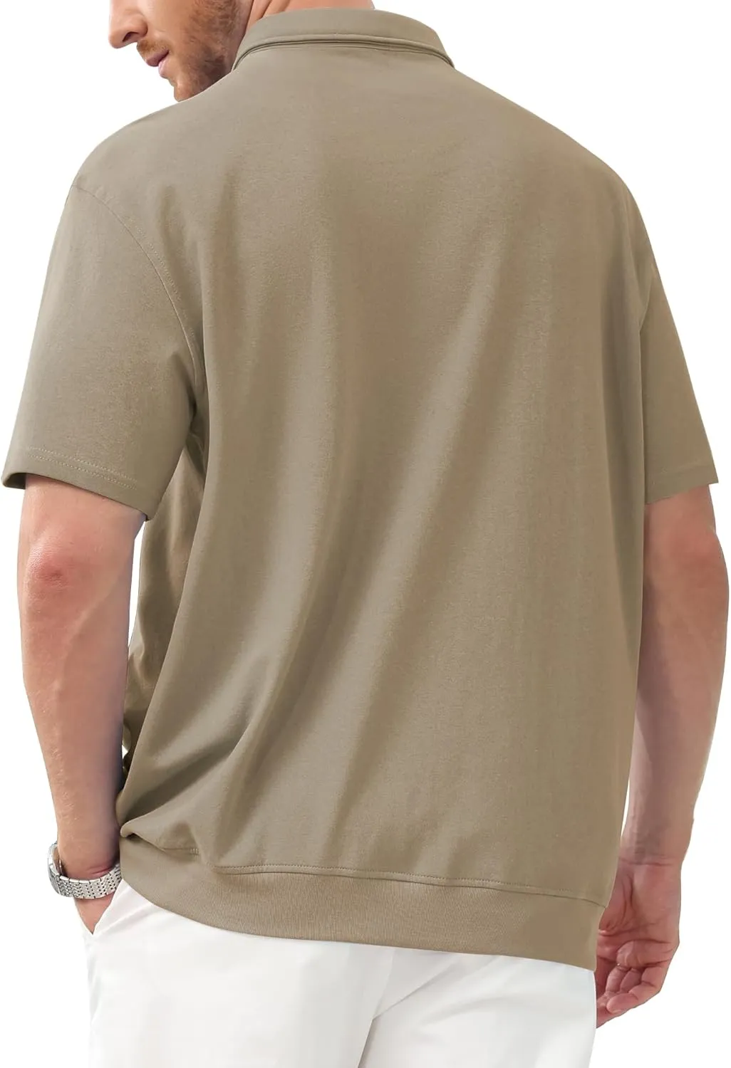 Men's Polo Shirts Short Sleeve Casual Banded Bottom Stretch Button Down Classic Golf Shirts Collared T-Shirt