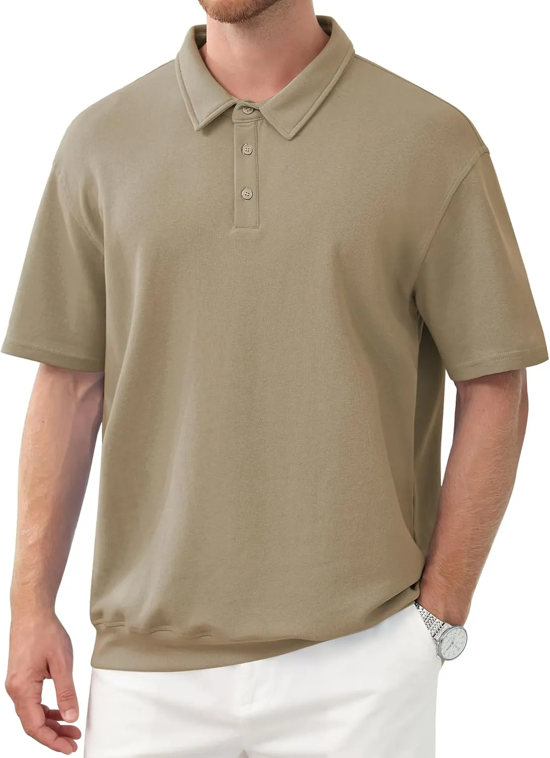 Men's Polo Shirts Short Sleeve Casual Banded Bottom Stretch Button Down Classic Golf Shirts Collared T-Shirt