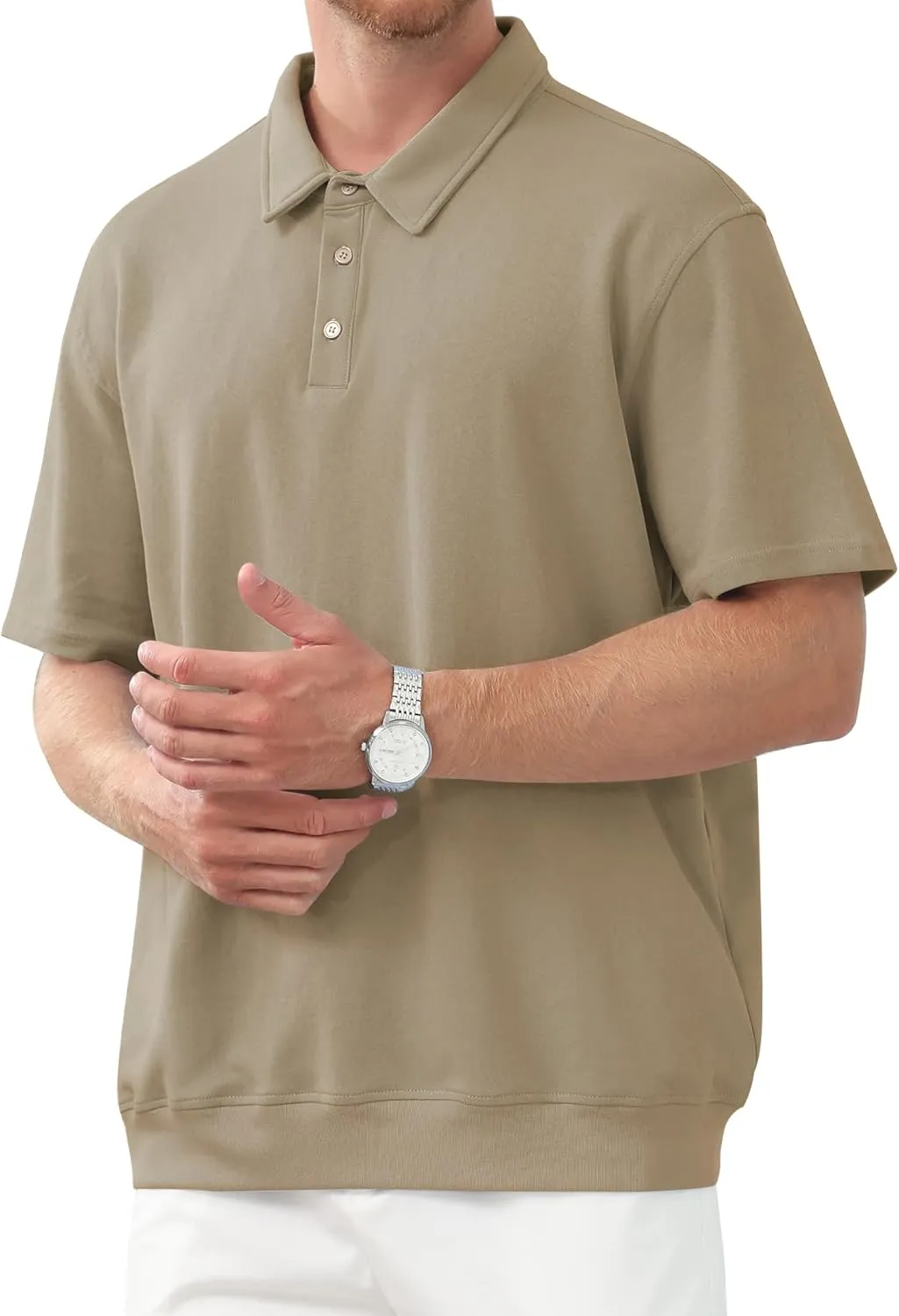Men's Polo Shirts Short Sleeve Casual Banded Bottom Stretch Button Down Classic Golf Shirts Collared T-Shirt