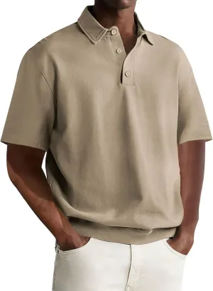 Men's Polo Shirts Short Sleeve Casual Banded Bottom Stretch Button Down Classic Golf Shirts Collared T-Shirt