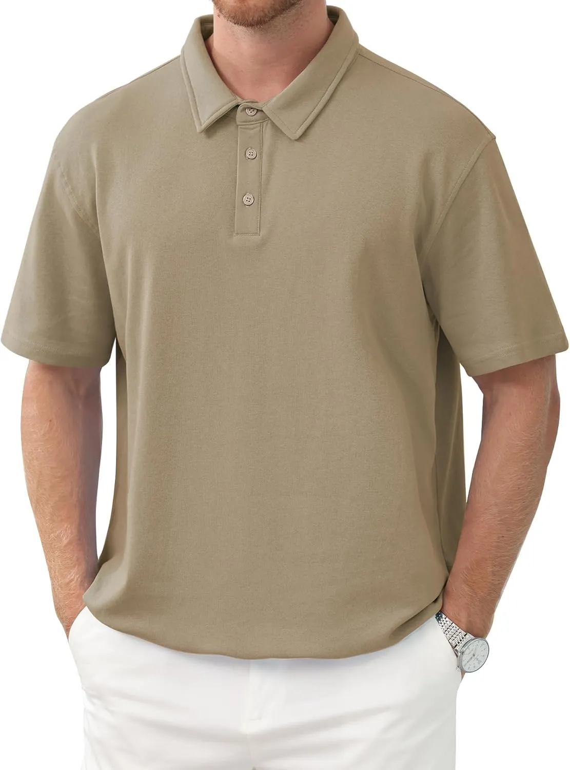 Men's Polo Shirts Short Sleeve Casual Banded Bottom Stretch Button Down Classic Golf Shirts Collared T-Shirt