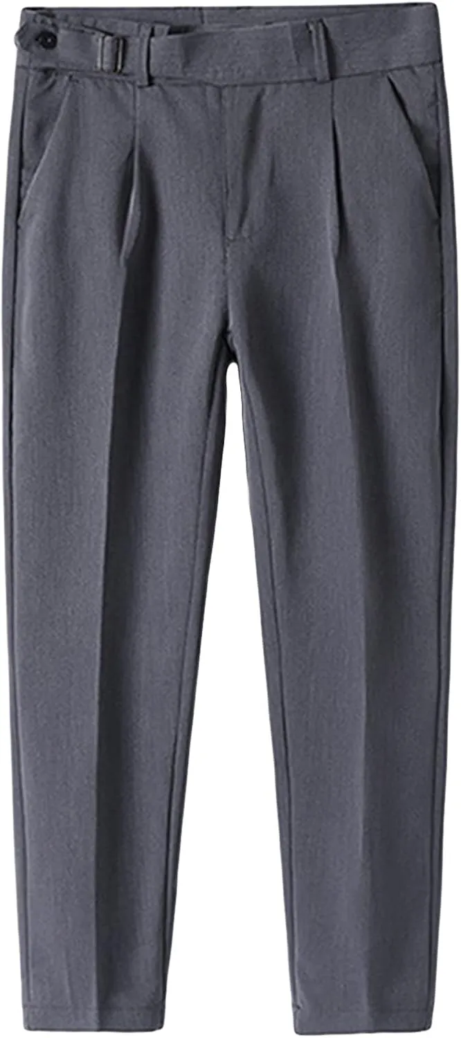 Men's Slim Fit Stretch Dress Pants Skinny Fit Flat Front Suit Pants Plaid Business Chino Pants with Pockets (36,Grey)