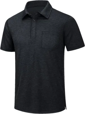 Mens Summer Quick Dry Lightweight Polo T-Shirts Golf Short Sleeve Shirts Sports Tops Black