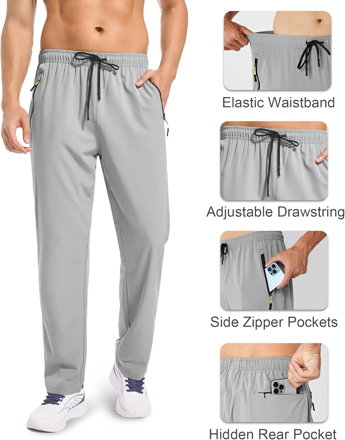 Men's Sweatpants Lightweight Workout Pants with Zipper Pockets Elastic Waist Athletic Pants for Men Exercise Jogging Hiking