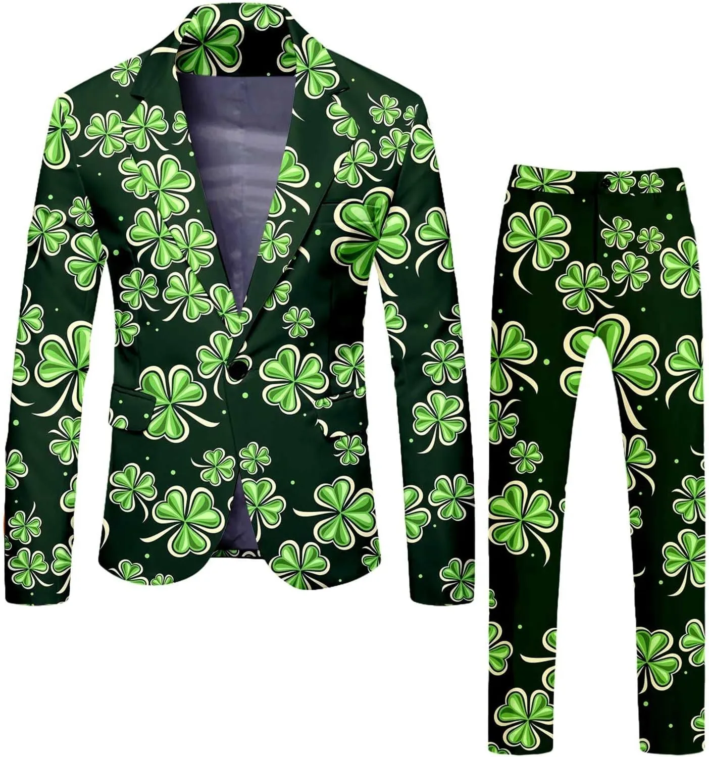 Men's Valentine's Day Slim Fit Suit 2 Piece One Button Jackets Pants Funny Printed Tuxedo Suits Sets