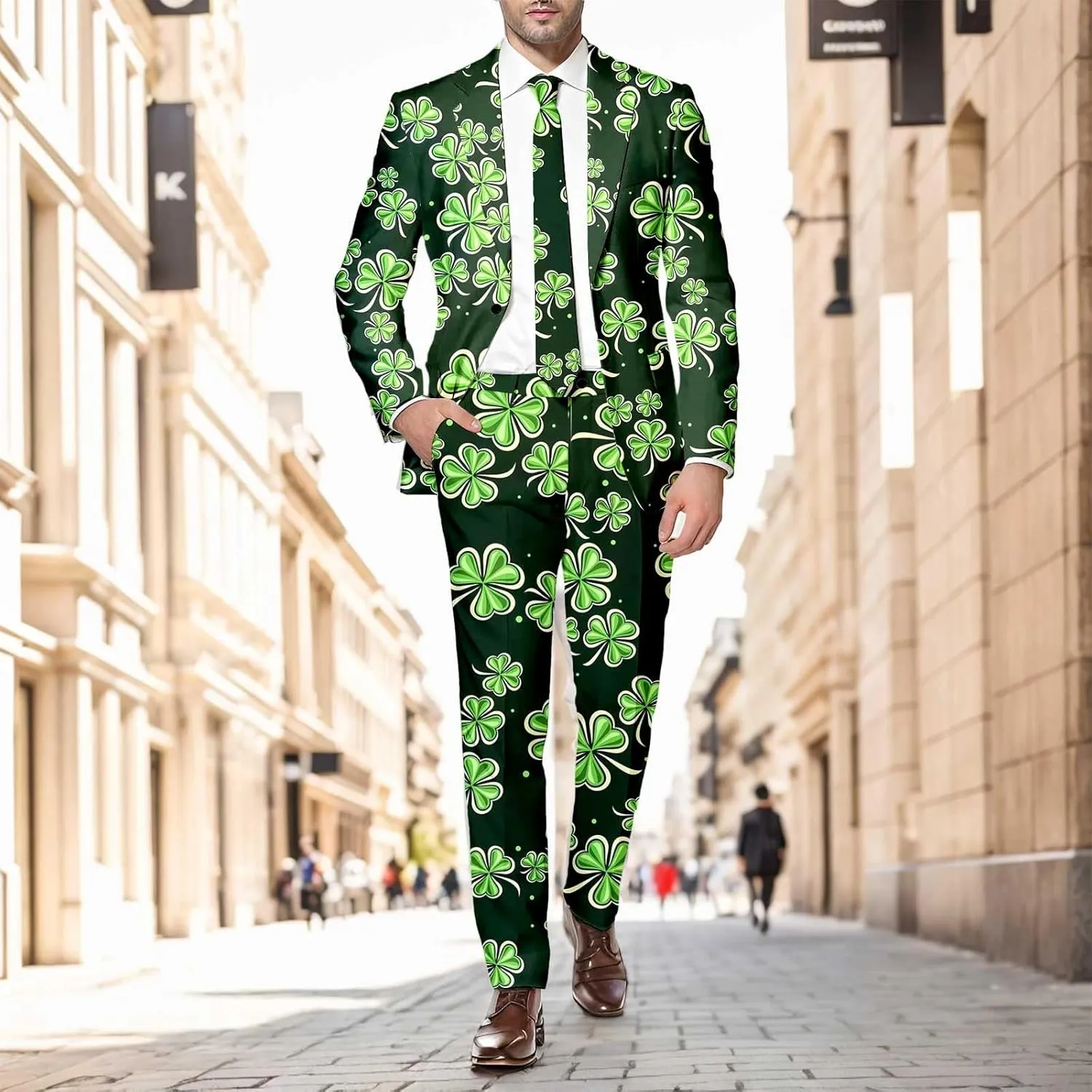 Men's Valentine's Day Slim Fit Suit 2 Piece One Button Jackets Pants Funny Printed Tuxedo Suits Sets