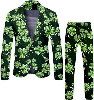 Men's Valentine's Day Slim Fit Suit 2 Piece One Button Jackets Pants Funny Printed Tuxedo Suits Sets