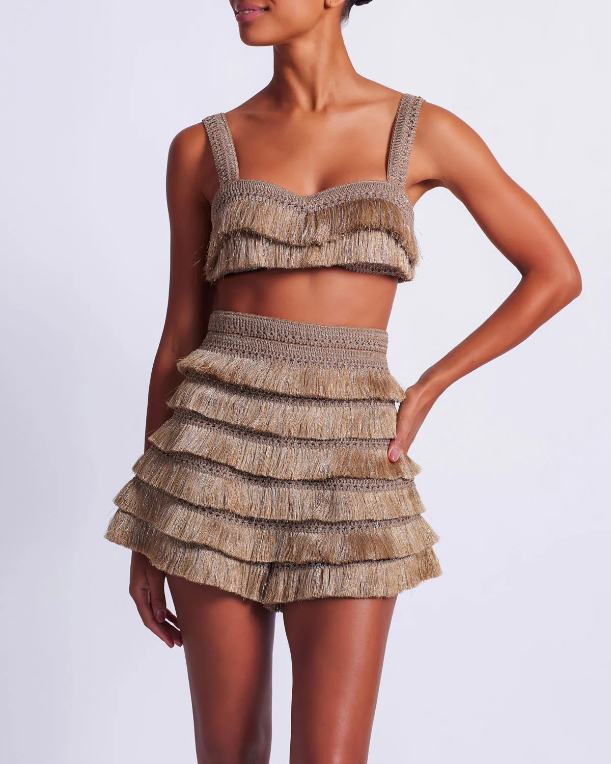Metallic Fringe Shorts