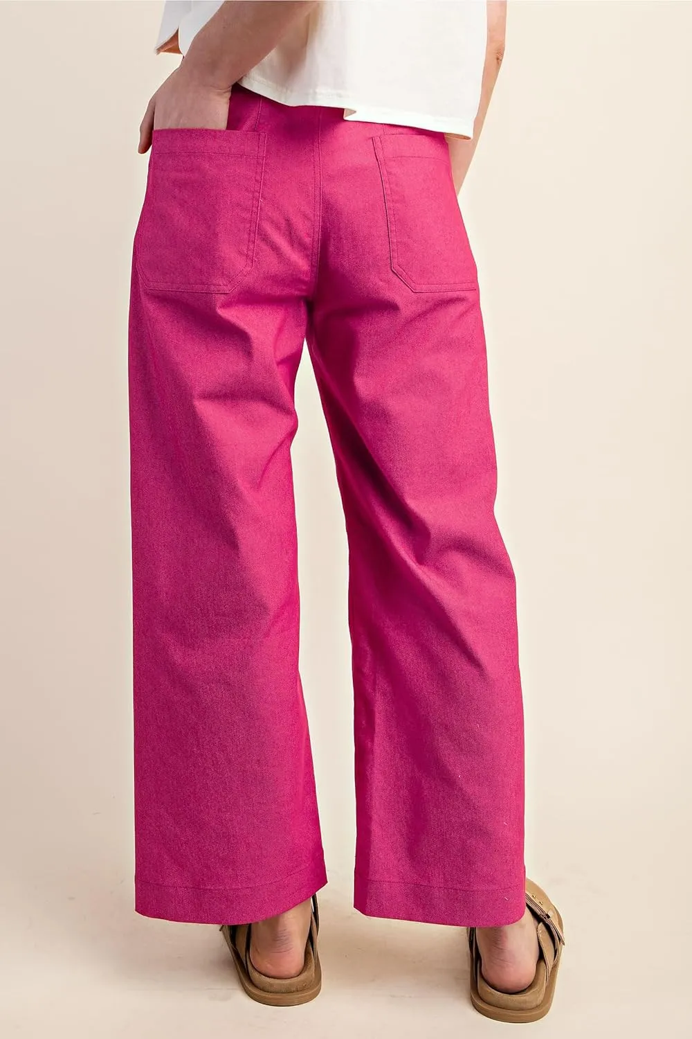 miduo Womens High Waisted Cropped Wide Leg Stretchy Straight Pants Trousers with Pockets