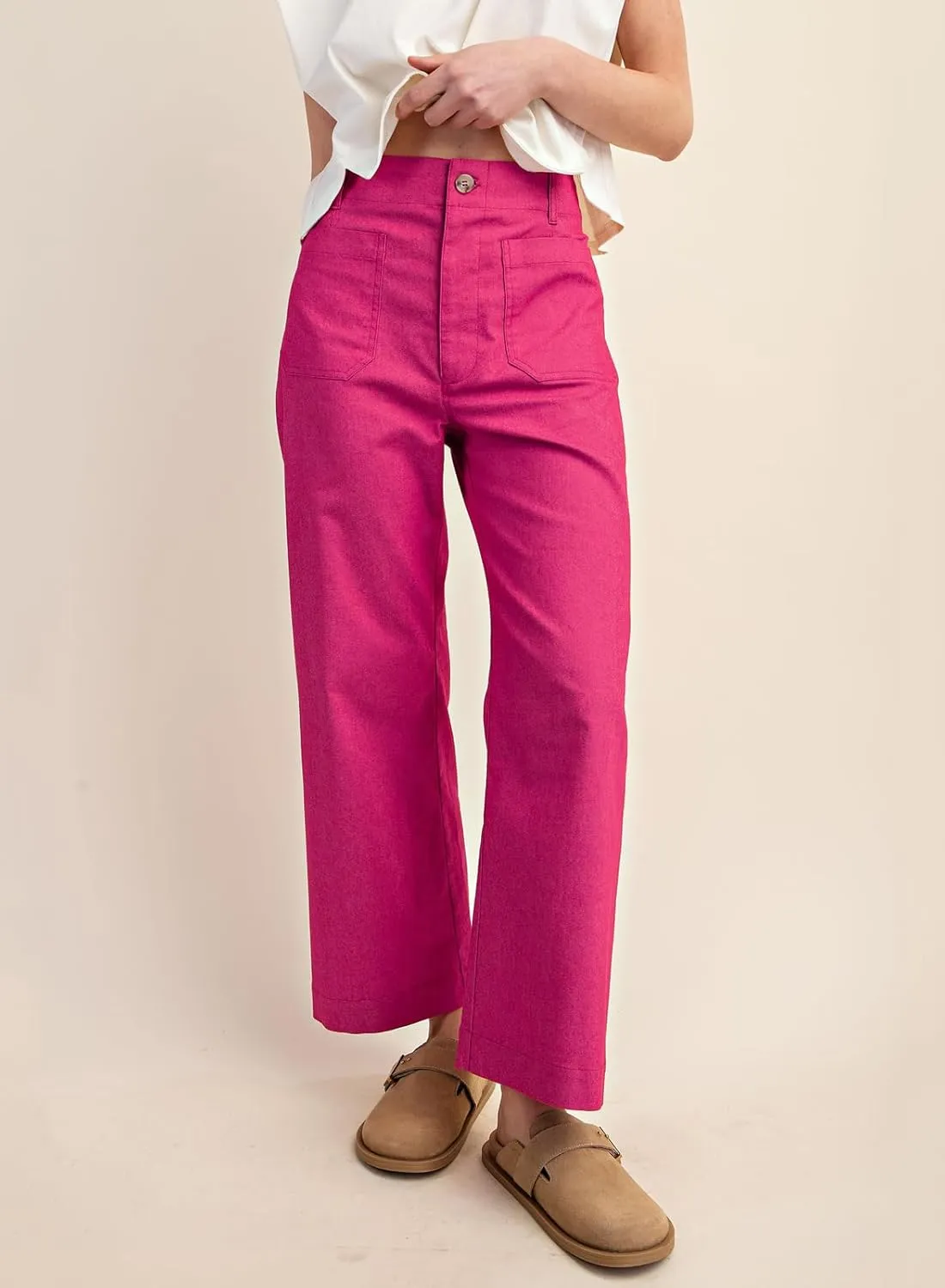 miduo Womens High Waisted Cropped Wide Leg Stretchy Straight Pants Trousers with Pockets