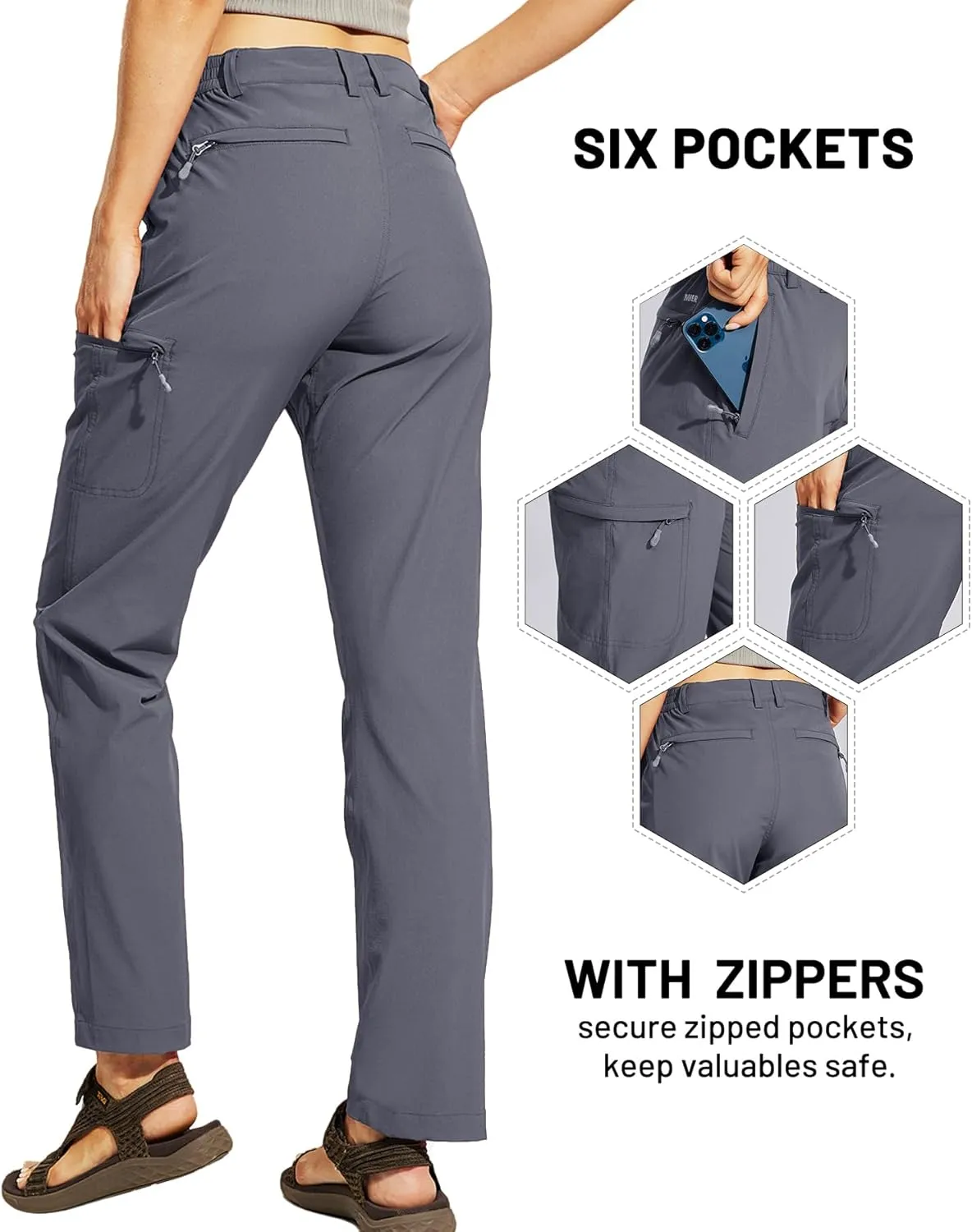 MIER Women's Quick Dry Cargo Pants Lightweight Tactical Hiking Pants with 6 Pockets, Stretchy and Water-Resistant