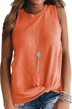 MIHOLL Womens Casual Tops Sleeveless Cute Twist Knot Waffle Knit Shirts Tank Tops