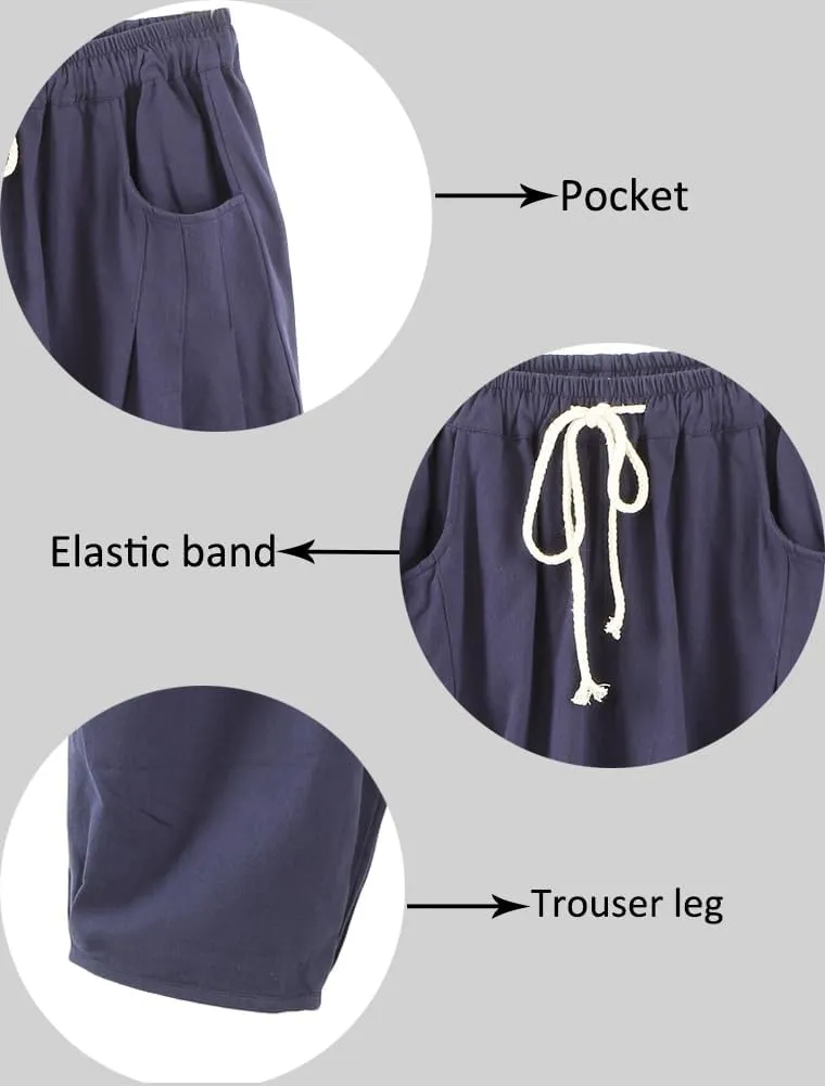 Minibee Women's Baggy Harem Pants Wide Leg Casual Pant Summer Cotton Drawstring Trousers with Pockets