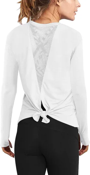 Mippo Long Sleeve Workout Shirts for Women Yoga Tops Open Back Running Shirts Athletic Clothes