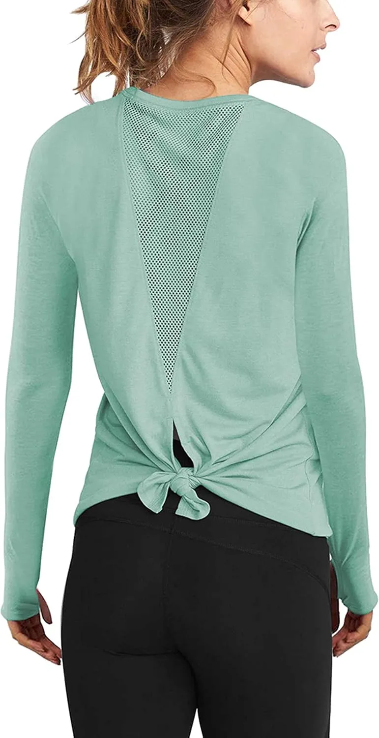 Mippo Long Sleeve Workout Shirts for Women Yoga Tops Open Back Running Shirts Athletic Clothes
