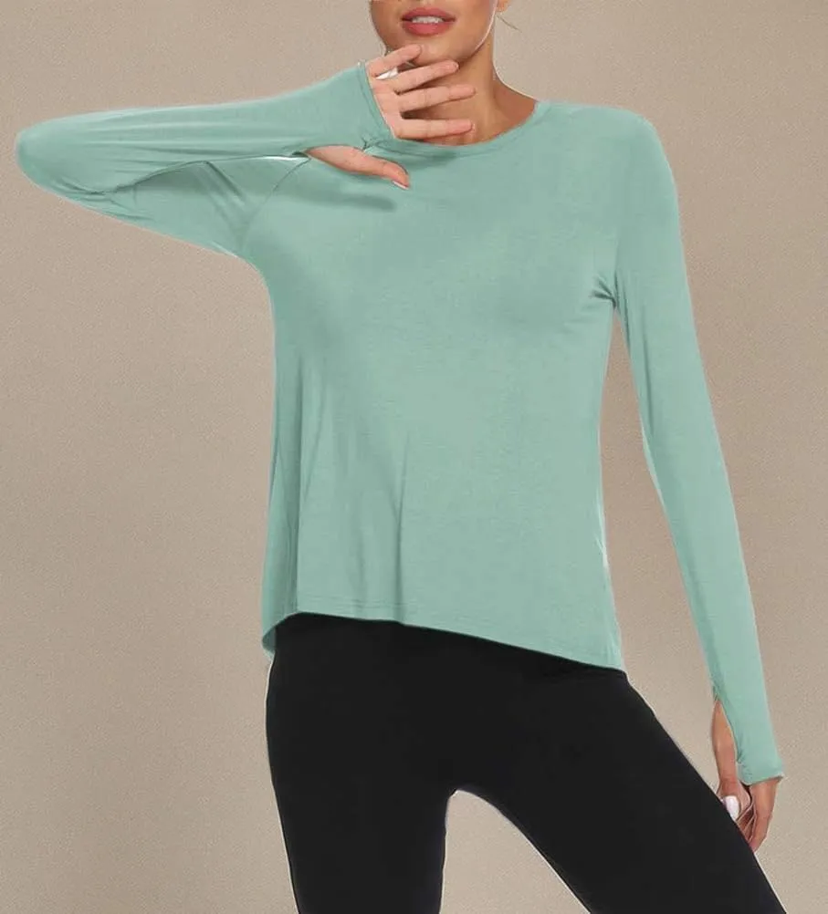 Mippo Long Sleeve Workout Shirts for Women Yoga Tops Open Back Running Shirts Athletic Clothes