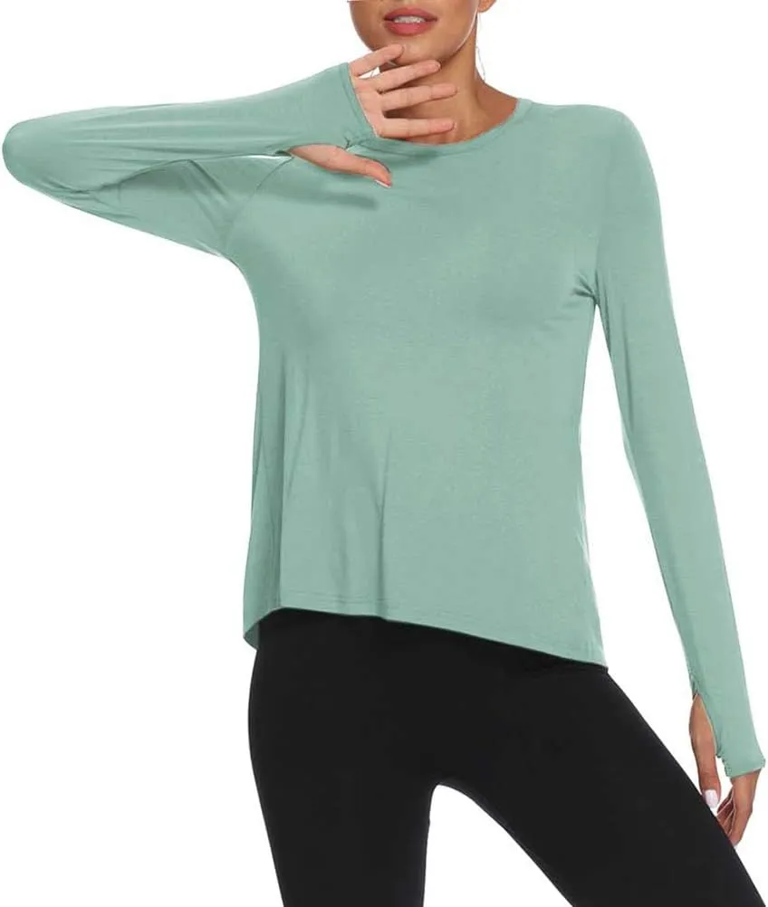 Mippo Long Sleeve Workout Shirts for Women Yoga Tops Open Back Running Shirts Athletic Clothes