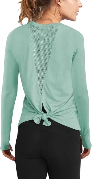 Mippo Long Sleeve Workout Shirts for Women Yoga Tops Open Back Running Shirts Athletic Clothes