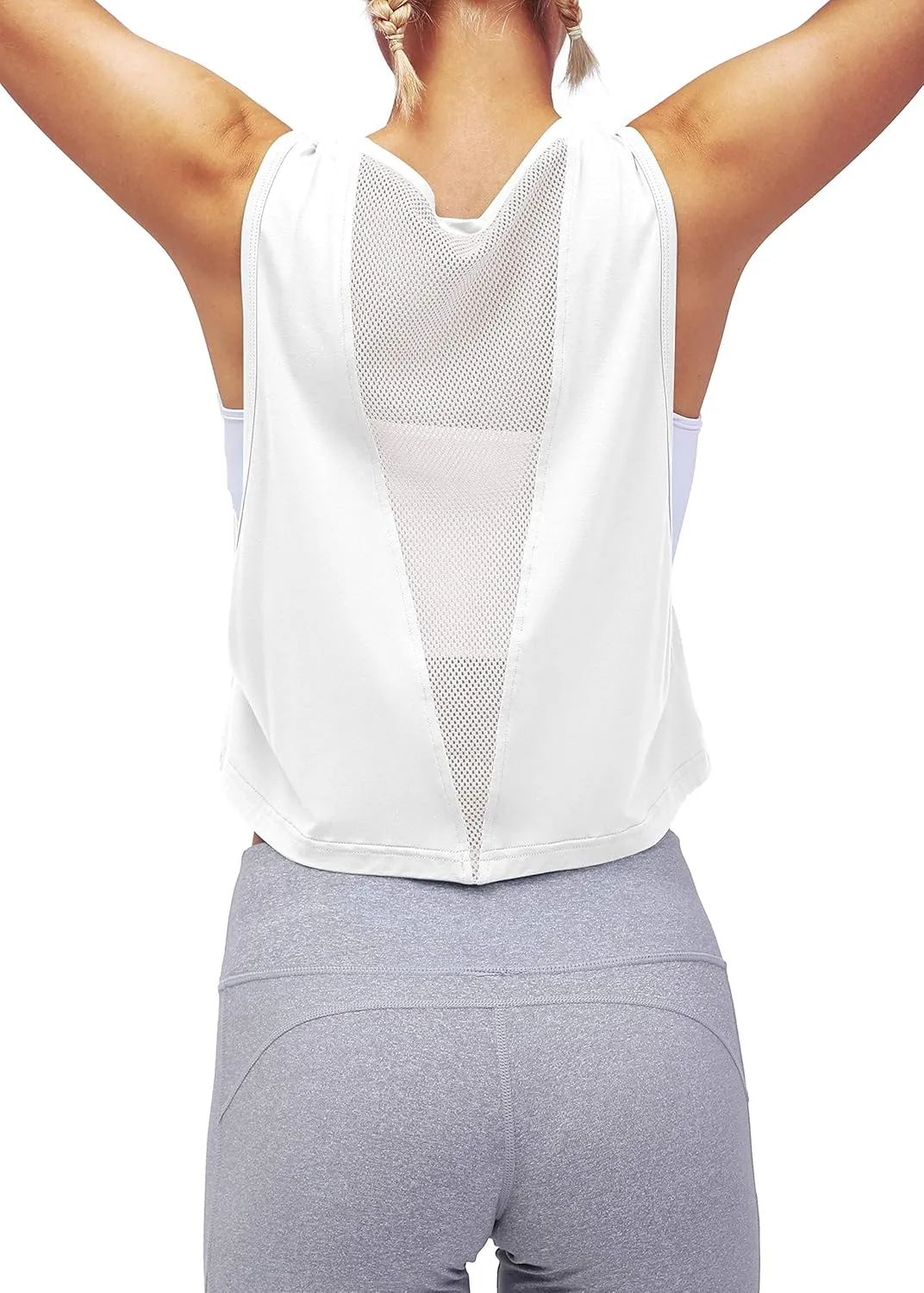 Mippo Womens Mesh Back Workout Crop Tops Loose Fit Gym Running Tank Tops