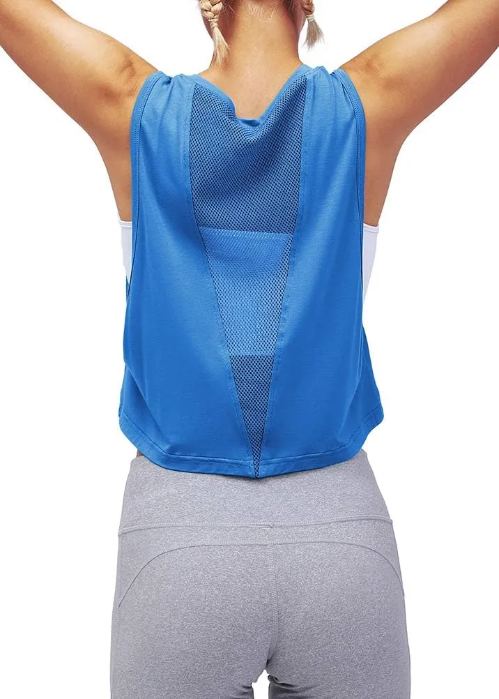 Mippo Womens Mesh Back Workout Crop Tops Loose Fit Gym Running Tank Tops