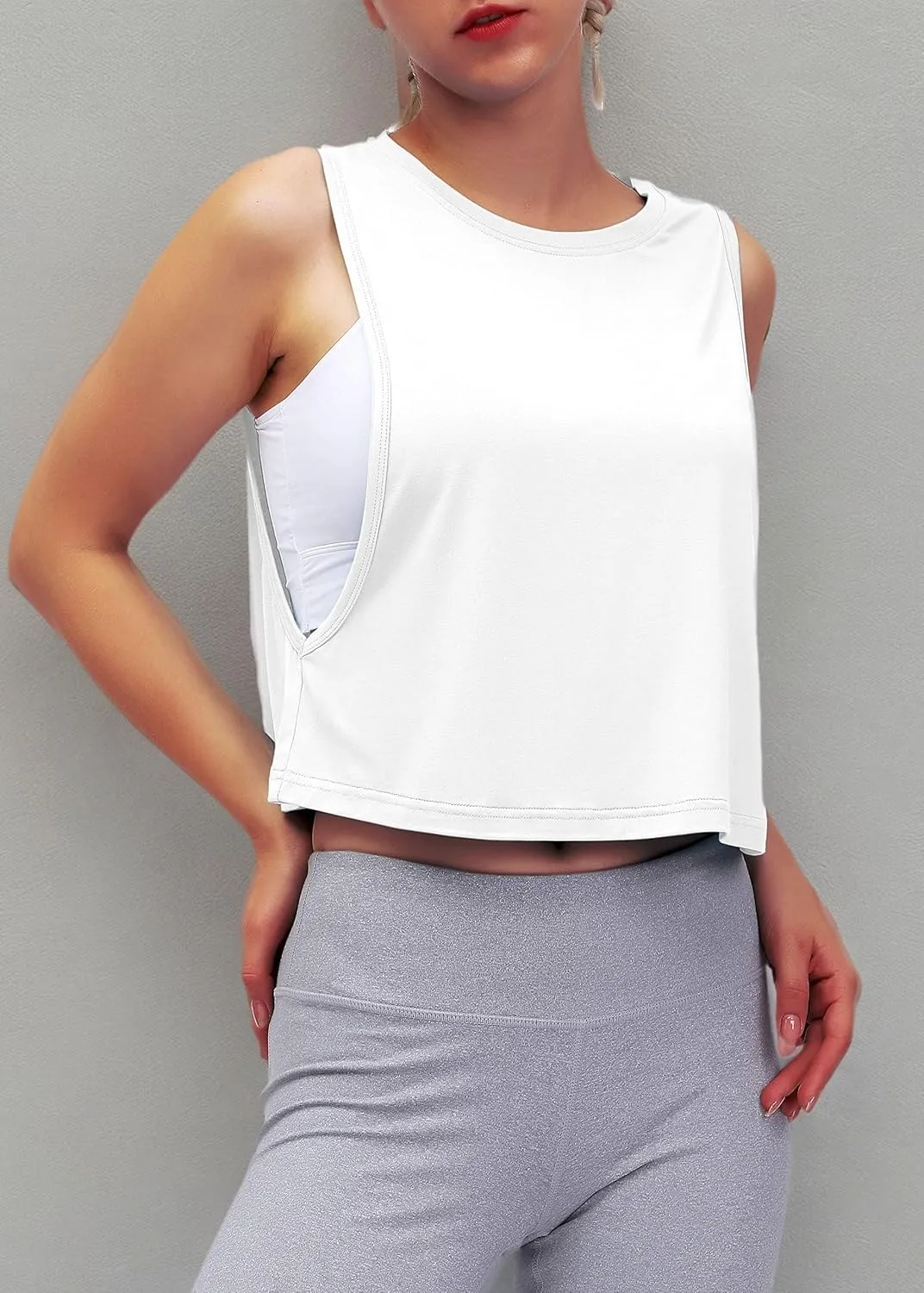 Mippo Womens Mesh Back Workout Crop Tops Loose Fit Gym Running Tank Tops